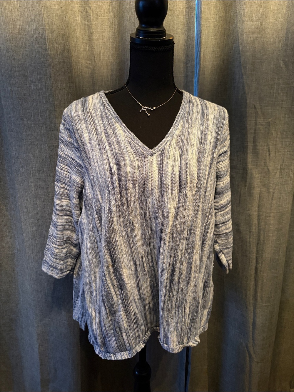 J. Jill Relaxed V-Neck Tunic Top in Blue and White Stripe